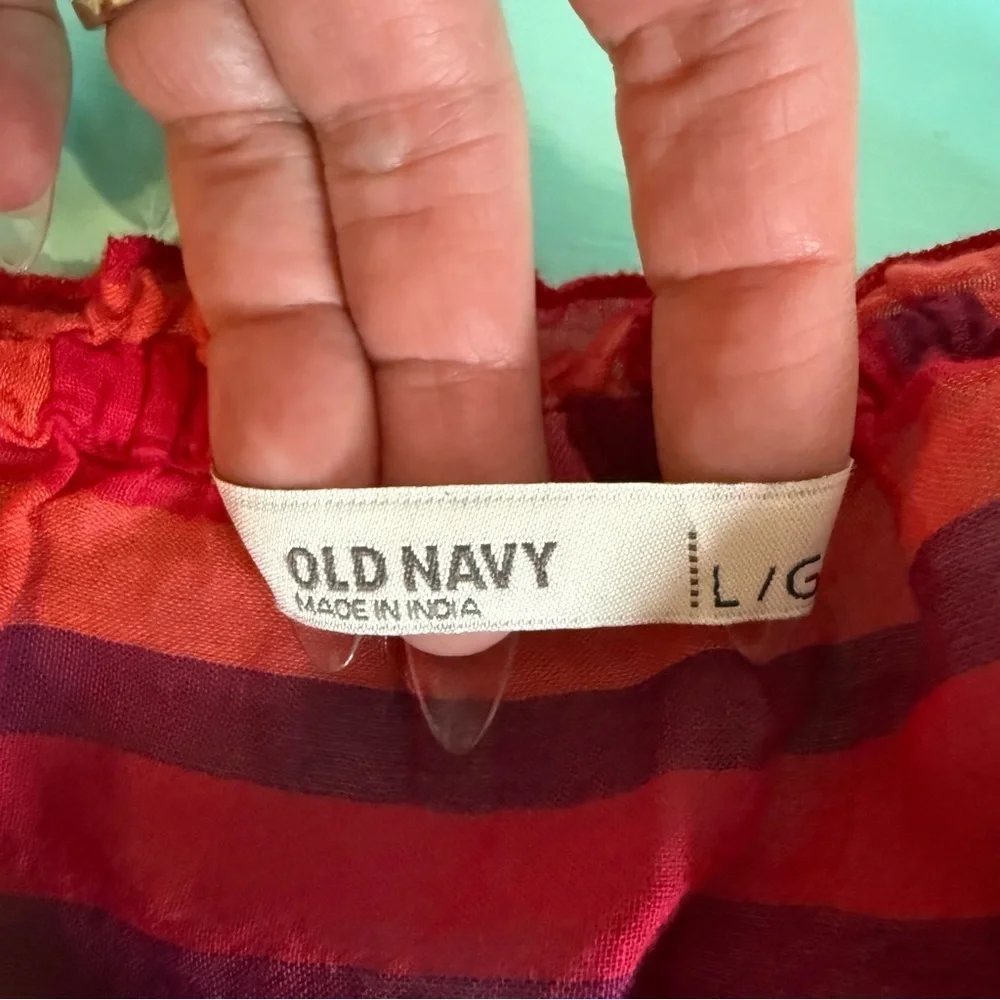 Old Navy Relaxed Red and Pink Tie Front Blouse Women’s L Sheer Lightweight - Picture 3 of 10